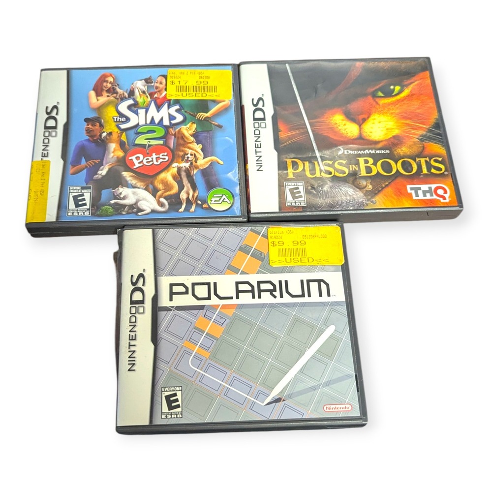 Nintendo DS Game Bundle Sims 2 Pets Polarium Puss in Boots CIB Lot of 3